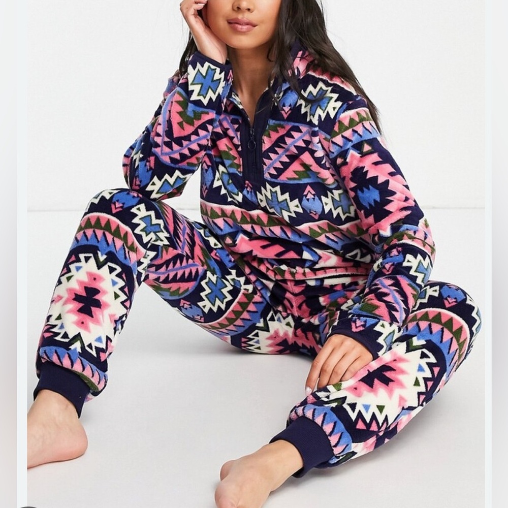 Chelsea Peer cozy fairisle zip front sweatshirt and sweatpants